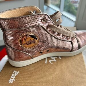 Christian Louboutin Rose gold high top sneaker size 37